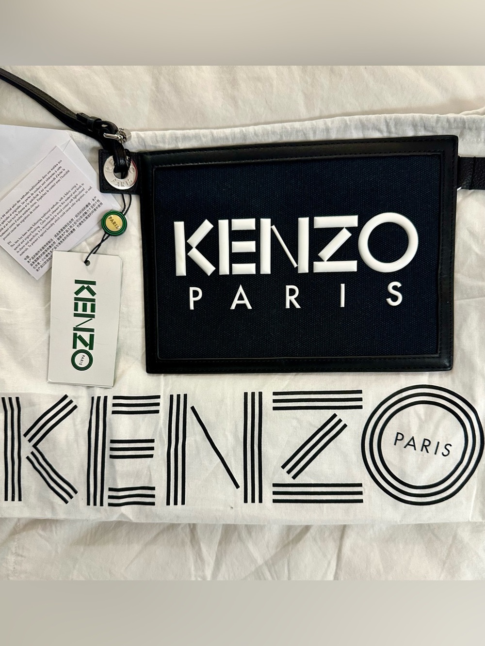 Kenzo Black Canvas Logo Wristlet with White Lettering - Picture 4 of 5
